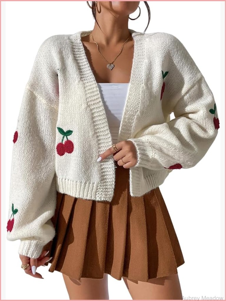 Cropped Cardigan Sweater Open Front Chunky Knit Short Long Sleeve